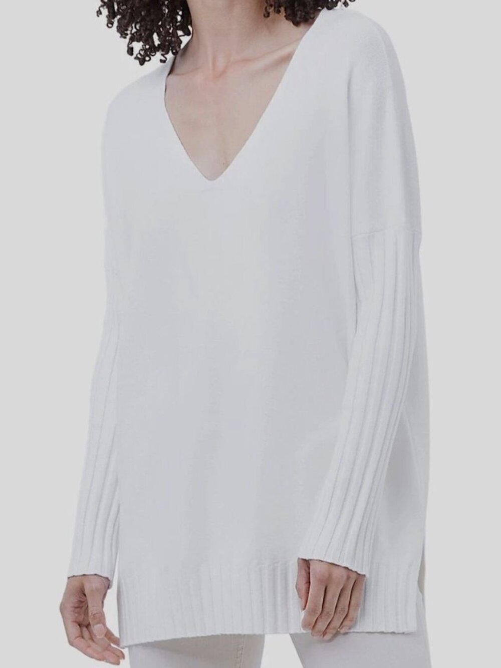 French Connection Oversized White V-Neck Sweater